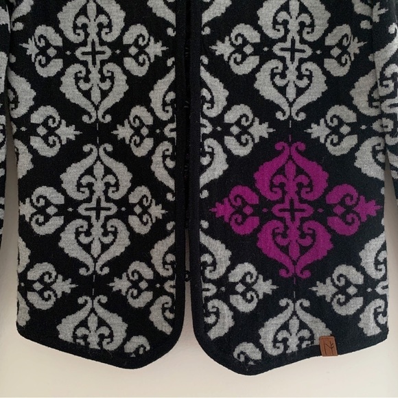 Neve Merino Wool Scroll Pattern Cardigan Sweater XS - Picture 3 of 8